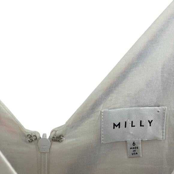 Milly Midi Length Monroe Dress Blue White Striped Linen Blend Womens 6 AS IS - Picture 8 of 9